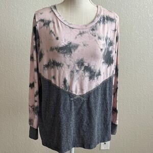 Women’s Sew In Love Gray/Pink Tie Dye Long Sleeve Shirt Size Large
